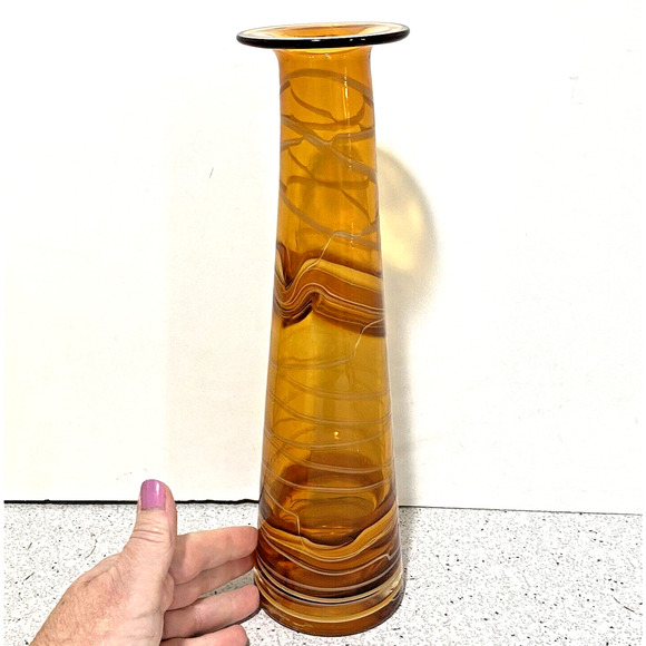 Spun Art Glass Vase Caramel Brown Swirl Modern Mod Mid Century Look Shapely Chic - Picture 8 of 8